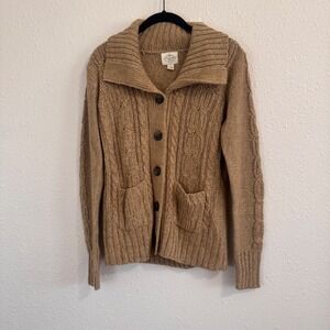 St. John's Bay Woman's Size S Cardigan Sweater Tan‎ Long Sleeve Button Up